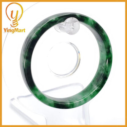 YingCollection 52mm PNJ258398 Certified Natural Color Green White To Dark Green, Grey White Jadeite Jade Bangle Bracelet, Real Gemstone