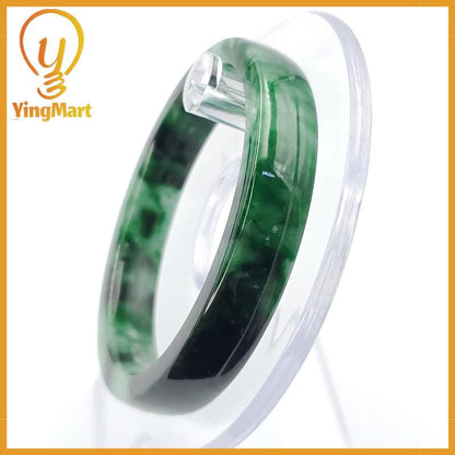 YingCollection 53mm PNJ258401 Certified Natural Color Green White To Dark Green, Grey White Jadeite Jade Bangle Bracelet, Real Gemstone