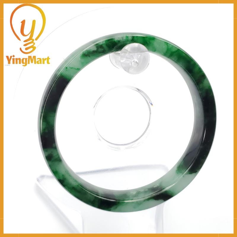 YingCollection 53mm PNJ258401 Certified Natural Color Green White To Dark Green, Grey White Jadeite Jade Bangle Bracelet, Real Gemstone