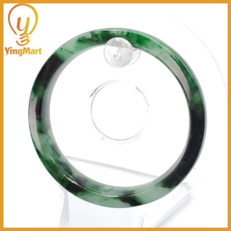YingCollection 53mm PNJ258401 Certified Natural Color Green White To Dark Green, Grey White Jadeite Jade Bangle Bracelet, Real Gemstone