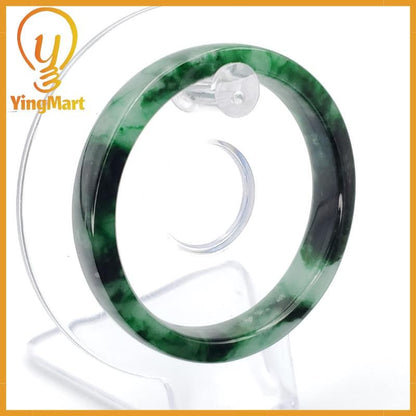 YingCollection 53mm PNJ258401 Certified Natural Color Green White To Dark Green, Grey White Jadeite Jade Bangle Bracelet, Real Gemstone