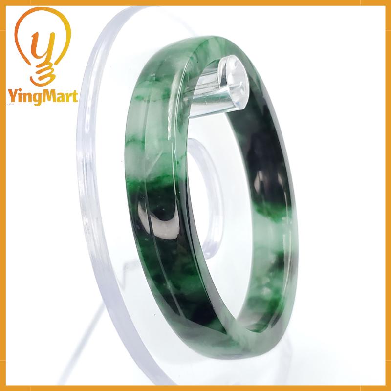 YingCollection 53mm PNJ258401 Certified Natural Color Green White To Dark Green, Grey White Jadeite Jade Bangle Bracelet, Real Gemstone