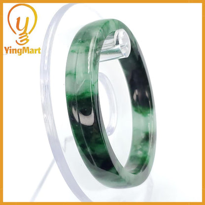YingCollection 53mm PNJ258401 Certified Natural Color Green White To Dark Green, Grey White Jadeite Jade Bangle Bracelet, Real Gemstone