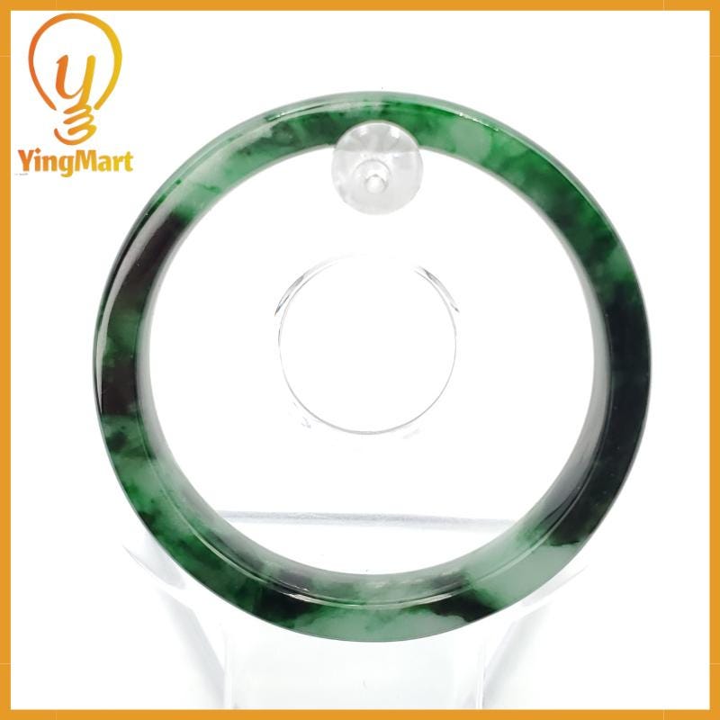 YingCollection 53mm PNJ258401 Certified Natural Color Green White To Dark Green, Grey White Jadeite Jade Bangle Bracelet, Real Gemstone