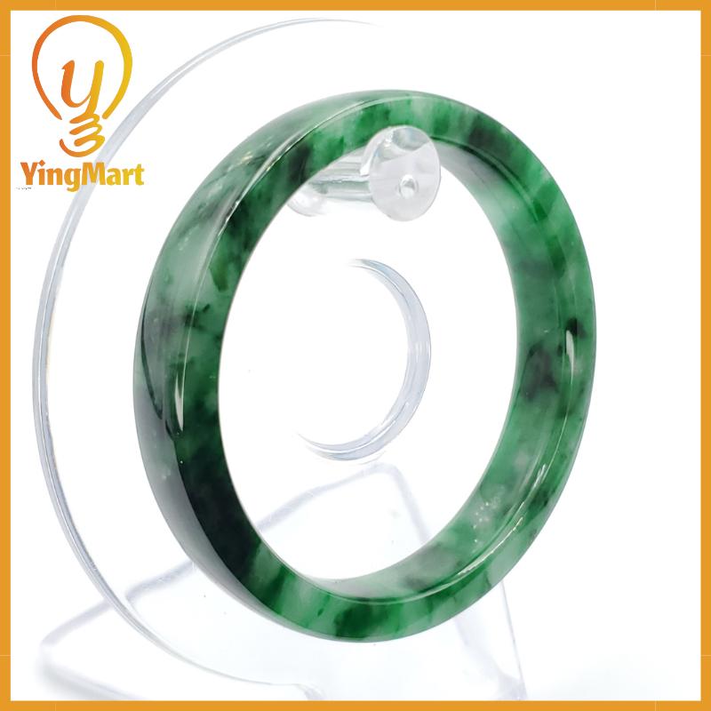 YingCollection 52mm PNJ258402 Certified Natural Color Green White To Dark Green, Grey White Jadeite Jade Bangle Bracelet, Real Gemstone