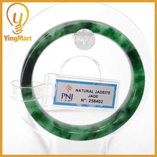 YingCollection 52mm PNJ258402 Certified Natural Color Green White To Dark Green, Grey White Jadeite Jade Bangle Bracelet, Real Gemstone