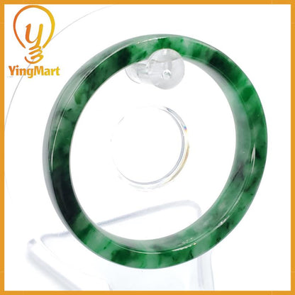 YingCollection 52mm PNJ258402 Certified Natural Color Green White To Dark Green, Grey White Jadeite Jade Bangle Bracelet, Real Gemstone