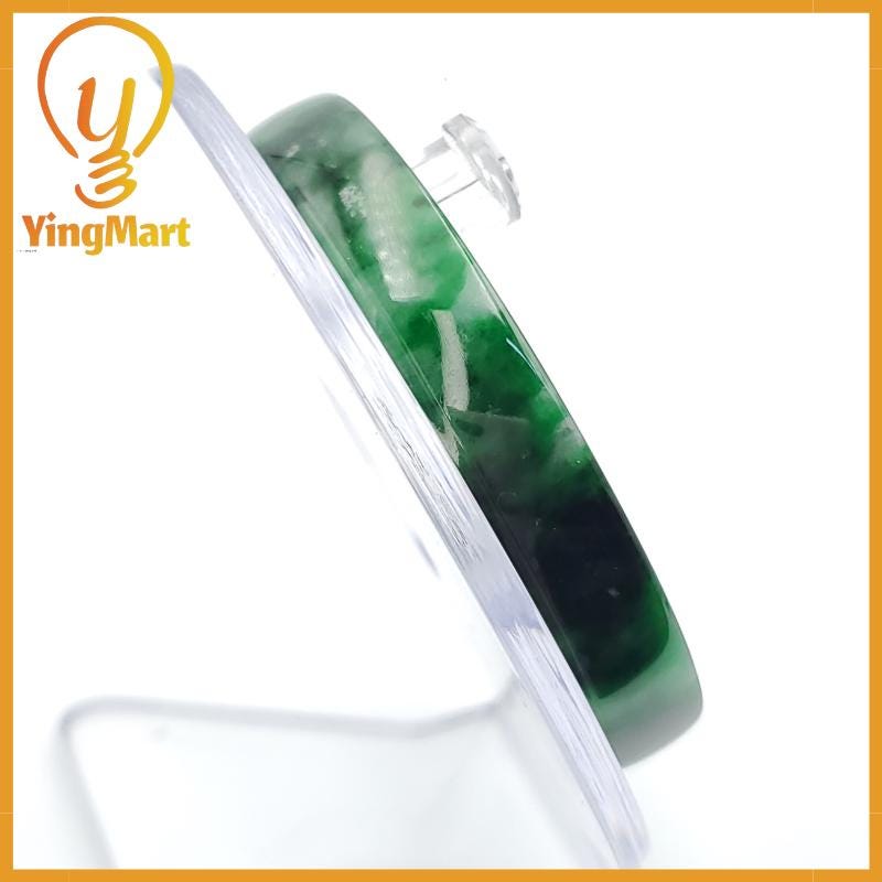 YingCollection 53mm PNJ258403 Certified Natural Color Green White To Dark Green, Grey White Jadeite Jade Bangle Bracelet, Real Gemstone