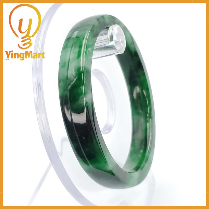YingCollection 53mm PNJ258403 Certified Natural Color Green White To Dark Green, Grey White Jadeite Jade Bangle Bracelet, Real Gemstone