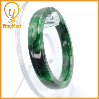 YingCollection 53mm PNJ258403 Certified Natural Color Green White To Dark Green, Grey White Jadeite Jade Bangle Bracelet, Real Gemstone