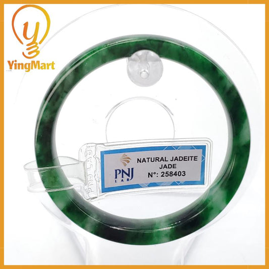 YingCollection 53mm PNJ258403 Certified Natural Color Green White To Dark Green, Grey White Jadeite Jade Bangle Bracelet, Real Gemstone