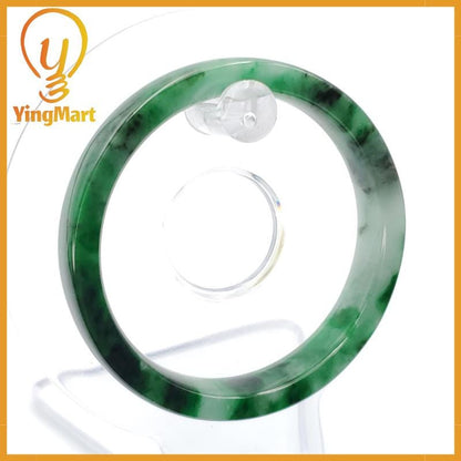 YingCollection 52mm PNJ258405 Certified Natural Color Green White To Dark Green, Grey White Jadeite Jade Bangle Bracelet, Real Gemstone