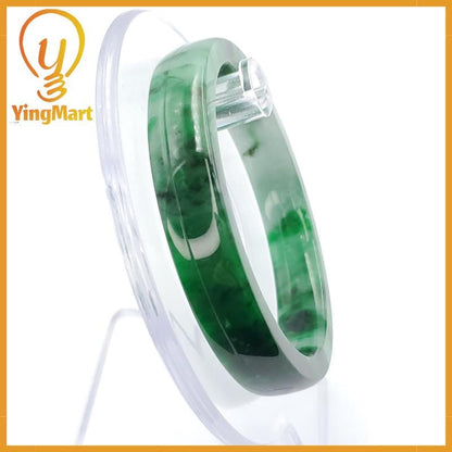 YingCollection 52mm PNJ258405 Certified Natural Color Green White To Dark Green, Grey White Jadeite Jade Bangle Bracelet, Real Gemstone