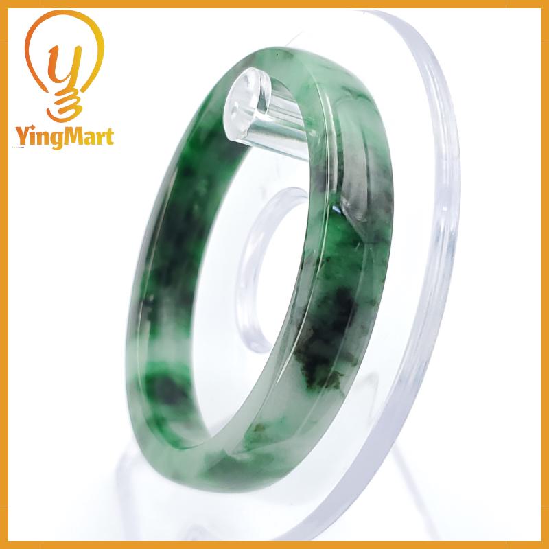 YingCollection 52mm PNJ258405 Certified Natural Color Green White To Dark Green, Grey White Jadeite Jade Bangle Bracelet, Real Gemstone