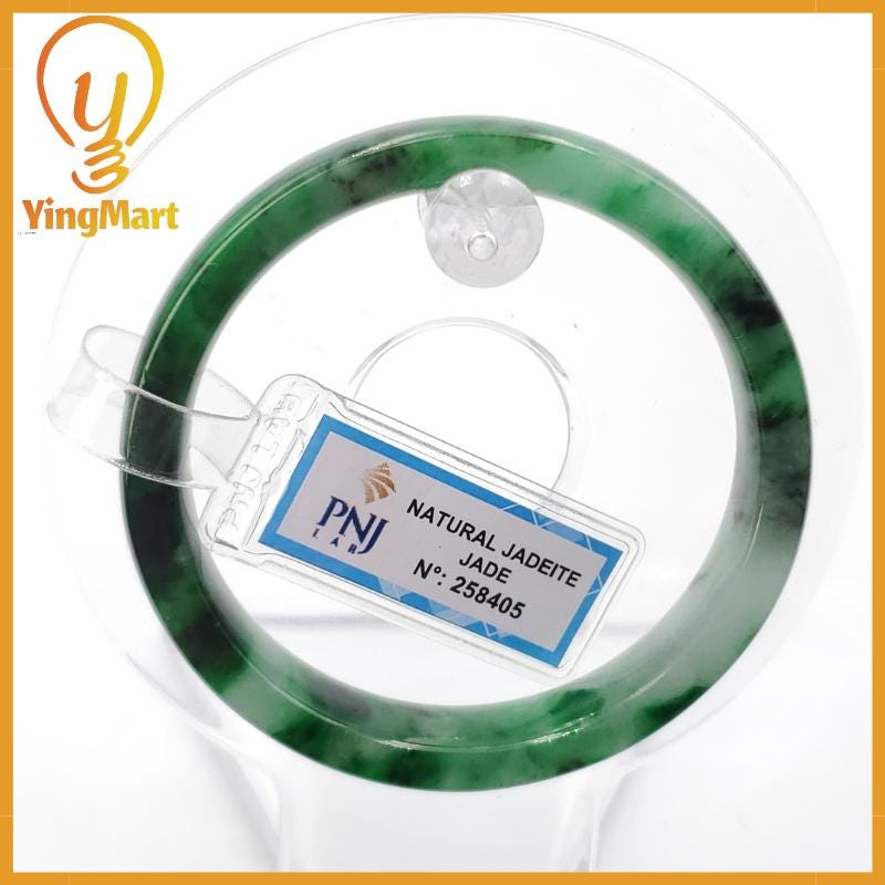 YingCollection 52mm PNJ258405 Certified Natural Color Green White To Dark Green, Grey White Jadeite Jade Bangle Bracelet, Real Gemstone