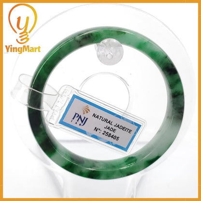 YingCollection 52mm PNJ258405 Certified Natural Color Green White To Dark Green, Grey White Jadeite Jade Bangle Bracelet, Real Gemstone