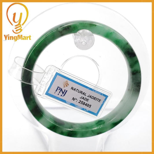 YingCollection 52mm PNJ258405 Certified Natural Color Green White To Dark Green, Grey White Jadeite Jade Bangle Bracelet, Real Gemstone