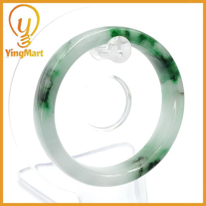 YingCollection 52mm PNJ258407 Certified Natural Color Green White To Dark Green, Grey White Jadeite Jade Bangle Bracelet, Real Gemstone