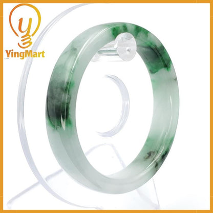 YingCollection 52mm PNJ258407 Certified Natural Color Green White To Dark Green, Grey White Jadeite Jade Bangle Bracelet, Real Gemstone