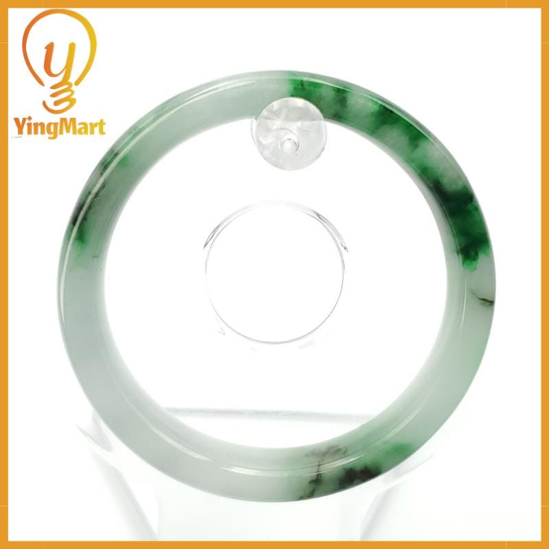 YingCollection 52mm PNJ258407 Certified Natural Color Green White To Dark Green, Grey White Jadeite Jade Bangle Bracelet, Real Gemstone