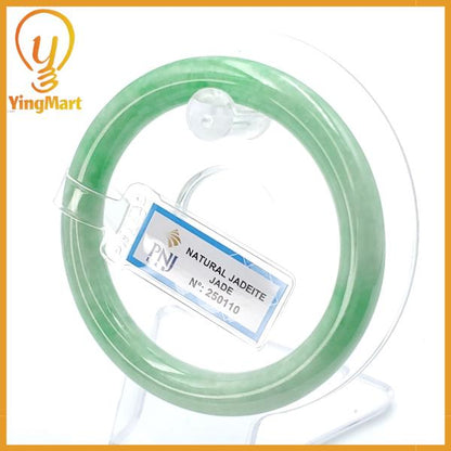 Jade Bangle 55mm PNJ250110 Certified | Yingmart Natural Color Green White to Green, Grey White Jadeite Bangle for Men, Women, Grandma,Sister
