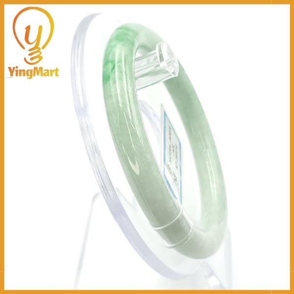Jade Bangle 55mm PNJ250916 Certified | Yingmart Natural Color Green White to Green, Grey White Jadeite Bracelet for Men,Women,Grandma,Sister