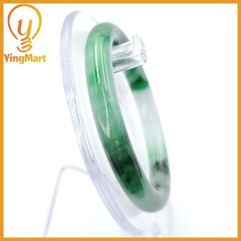 YingCollection 53mm PNJ258381 Certified Natural Color Green White To Dark Green, Grey White Jadeite Jade Bangle Bracelet, Real Gemstone