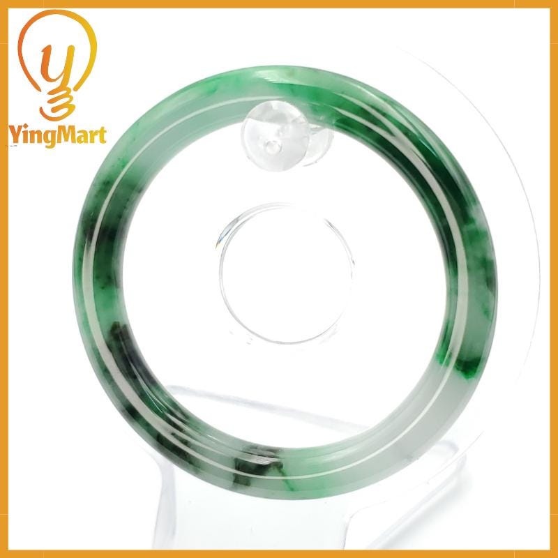 YingCollection 53mm PNJ258381 Certified Natural Color Green White To Dark Green, Grey White Jadeite Jade Bangle Bracelet, Real Gemstone