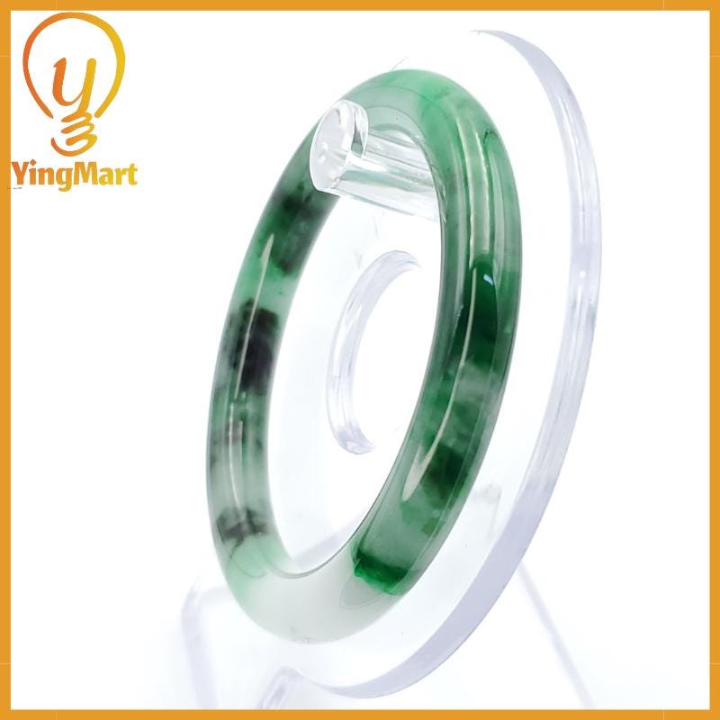 YingCollection 53mm PNJ258381 Certified Natural Color Green White To Dark Green, Grey White Jadeite Jade Bangle Bracelet, Real Gemstone