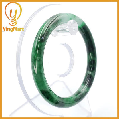 YingCollection 53mm PNJ258382 Certified Natural Color Green White To Dark Green, Grey White Jadeite Jade Bangle Bracelet, Real Gemstone