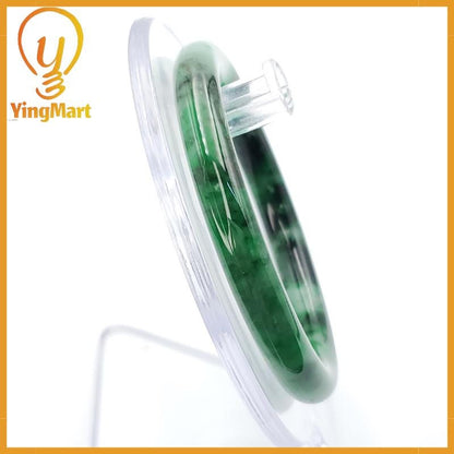YingCollection 53mm PNJ258382 Certified Natural Color Green White To Dark Green, Grey White Jadeite Jade Bangle Bracelet, Real Gemstone