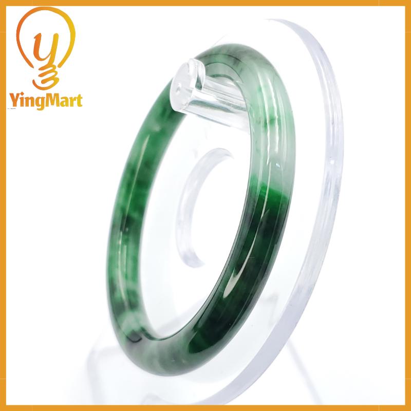 YingCollection 53mm PNJ258382 Certified Natural Color Green White To Dark Green, Grey White Jadeite Jade Bangle Bracelet, Real Gemstone