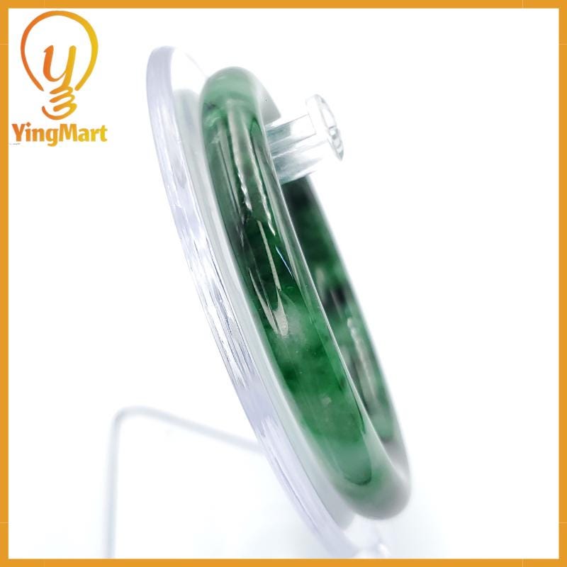 YingCollection 56mm PNJ258386 Certified Natural Color Green White To Dark Green, Grey White Jadeite Jade Bangle Bracelet, Real Gemstone