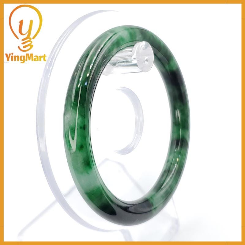 YingCollection 56mm PNJ258386 Certified Natural Color Green White To Dark Green, Grey White Jadeite Jade Bangle Bracelet, Real Gemstone