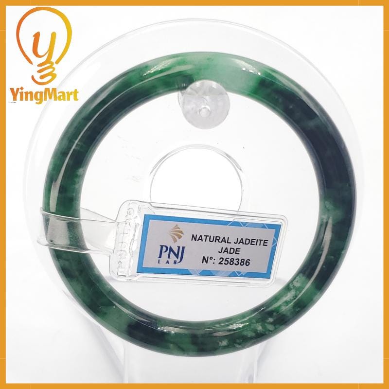 YingCollection 56mm PNJ258386 Certified Natural Color Green White To Dark Green, Grey White Jadeite Jade Bangle Bracelet, Real Gemstone