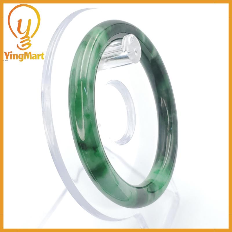 YingCollection 55mm PNJ258387 Certified Natural Color Green White To Dark Green, Grey White Jadeite Jade Bangle Bracelet, Real Gemstone