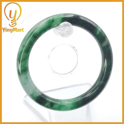 YingCollection 55mm PNJ258387 Certified Natural Color Green White To Dark Green, Grey White Jadeite Jade Bangle Bracelet, Real Gemstone