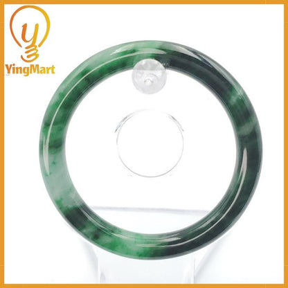 YingCollection 55mm PNJ258387 Certified Natural Color Green White To Dark Green, Grey White Jadeite Jade Bangle Bracelet, Real Gemstone