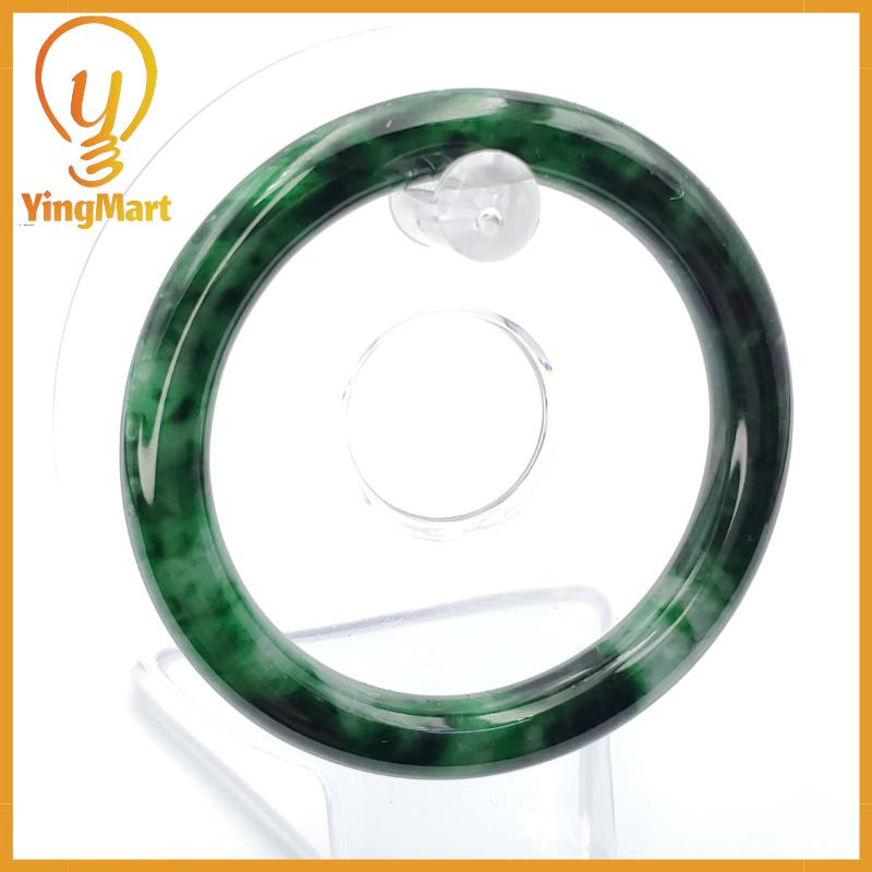 YingCollection 55mm PNJ258388 Certified Natural Color Green White To Dark Green, Grey White Jadeite Jade Bangle Bracelet, Real Gemstone