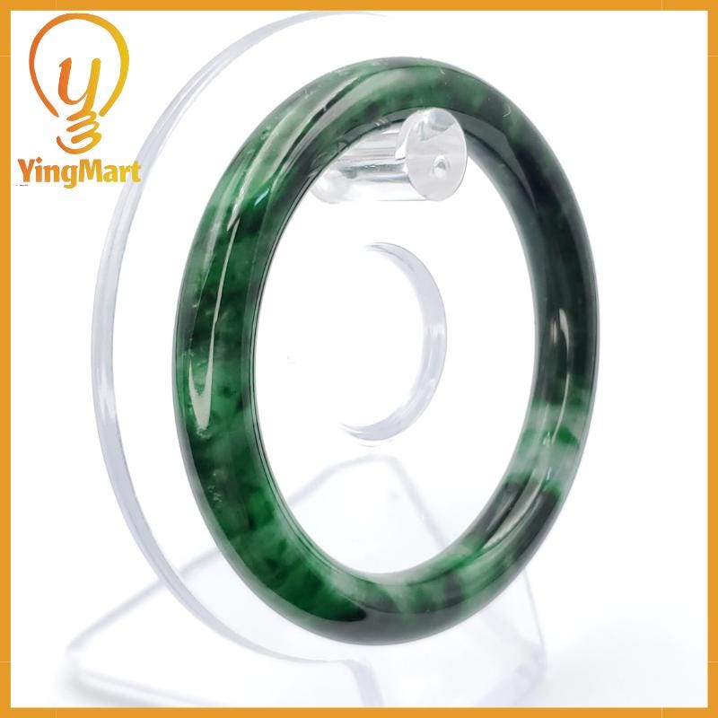 YingCollection 55mm PNJ258388 Certified Natural Color Green White To Dark Green, Grey White Jadeite Jade Bangle Bracelet, Real Gemstone