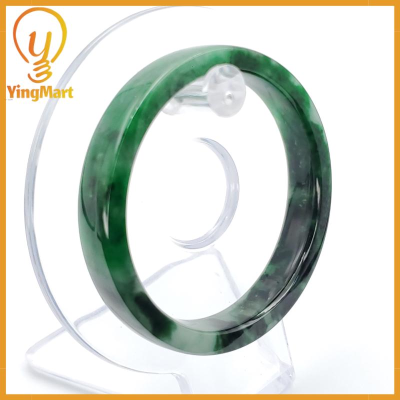 YingCollection 54mm PNJ258396 Certified Natural Color Green White To Dark Green, Grey White Jadeite Jade Bangle Bracelet, Real Gemstone