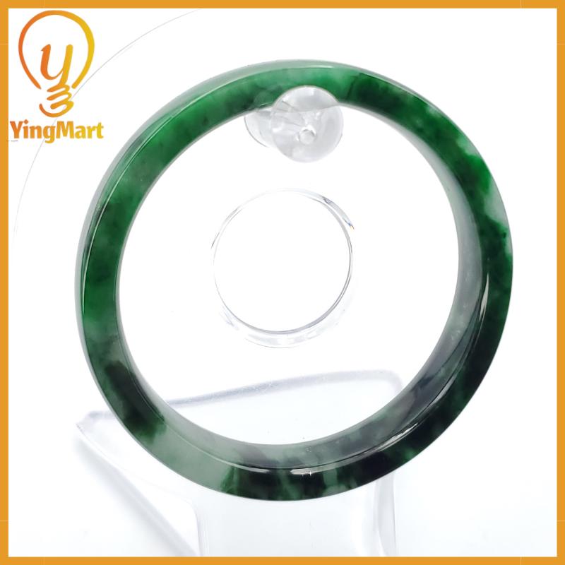 YingCollection 54mm PNJ258396 Certified Natural Color Green White To Dark Green, Grey White Jadeite Jade Bangle Bracelet, Real Gemstone