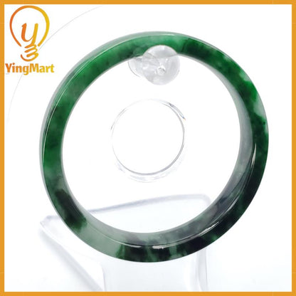 YingCollection 54mm PNJ258396 Certified Natural Color Green White To Dark Green, Grey White Jadeite Jade Bangle Bracelet, Real Gemstone