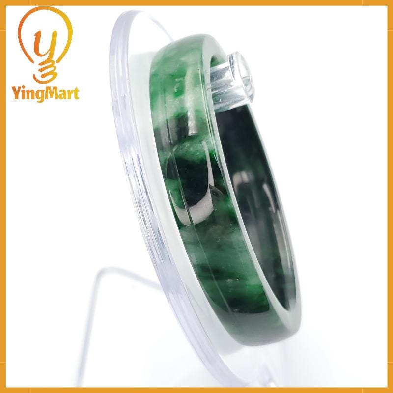 YingCollection 54mm PNJ258400 Certified Natural Color Green White To Dark Green, Grey White Jadeite Jade Bangle Bracelet, Real Gemstone