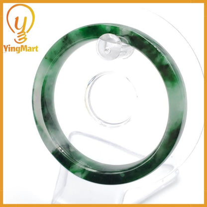 YingCollection 54mm PNJ258404 Certified Natural Color Green White To Dark Green, Grey White Jadeite Jade Bangle Bracelet, Real Gemstone