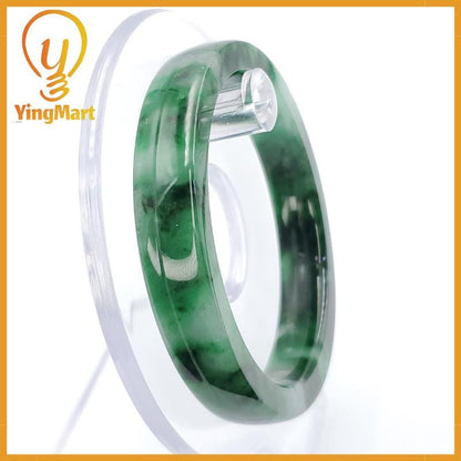 YingCollection 54mm PNJ258404 Certified Natural Color Green White To Dark Green, Grey White Jadeite Jade Bangle Bracelet, Real Gemstone