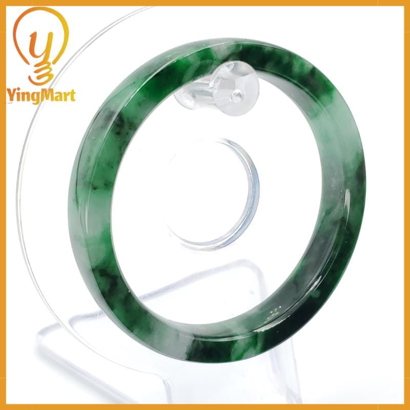 YingCollection 54mm PNJ258404 Certified Natural Color Green White To Dark Green, Grey White Jadeite Jade Bangle Bracelet, Real Gemstone