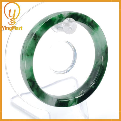 YingCollection 54mm PNJ258404 Certified Natural Color Green White To Dark Green, Grey White Jadeite Jade Bangle Bracelet, Real Gemstone