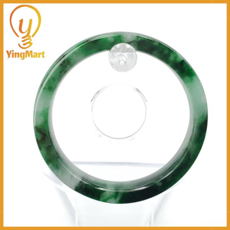 YingCollection 54mm PNJ258404 Certified Natural Color Green White To Dark Green, Grey White Jadeite Jade Bangle Bracelet, Real Gemstone