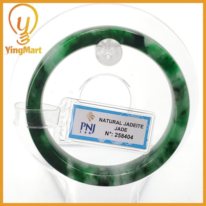 YingCollection 54mm PNJ258404 Certified Natural Color Green White To Dark Green, Grey White Jadeite Jade Bangle Bracelet, Real Gemstone
